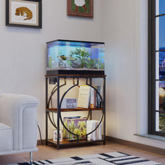 HavenlyYouth rustic-design 3-tier stand complements decor while offering organized aquarium accessories storage.