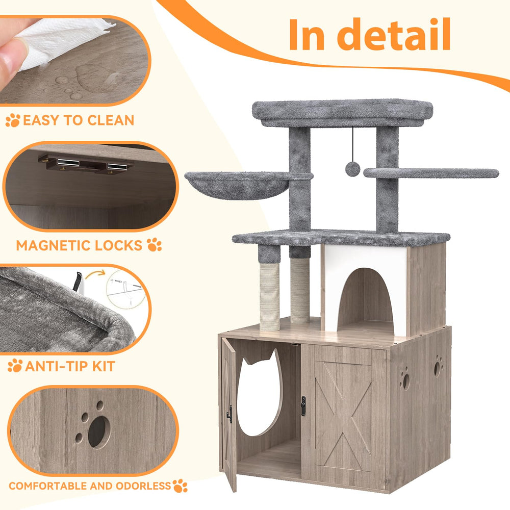 HavenlyYouth all-in-one-cat-tree-litter-box-assembly shows easy setup in small spaces.