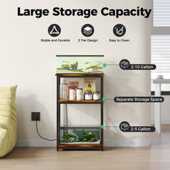 HavenlyYouth three-tier aquarium stand side view shows spacious storage for supplies and equipment.