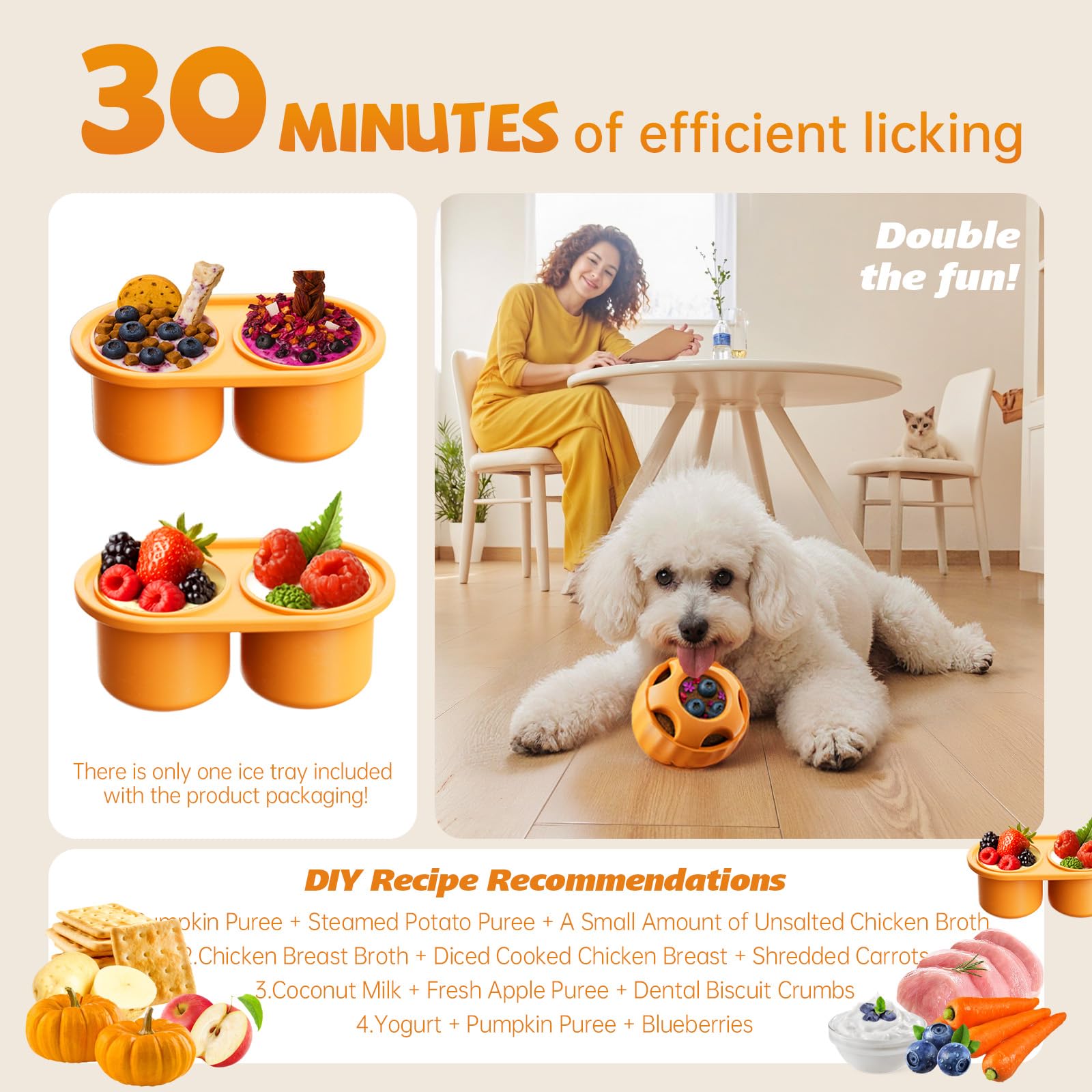 Havit Frozen Dog Treats Toy orange uses frozen snack trays for slow feeding.