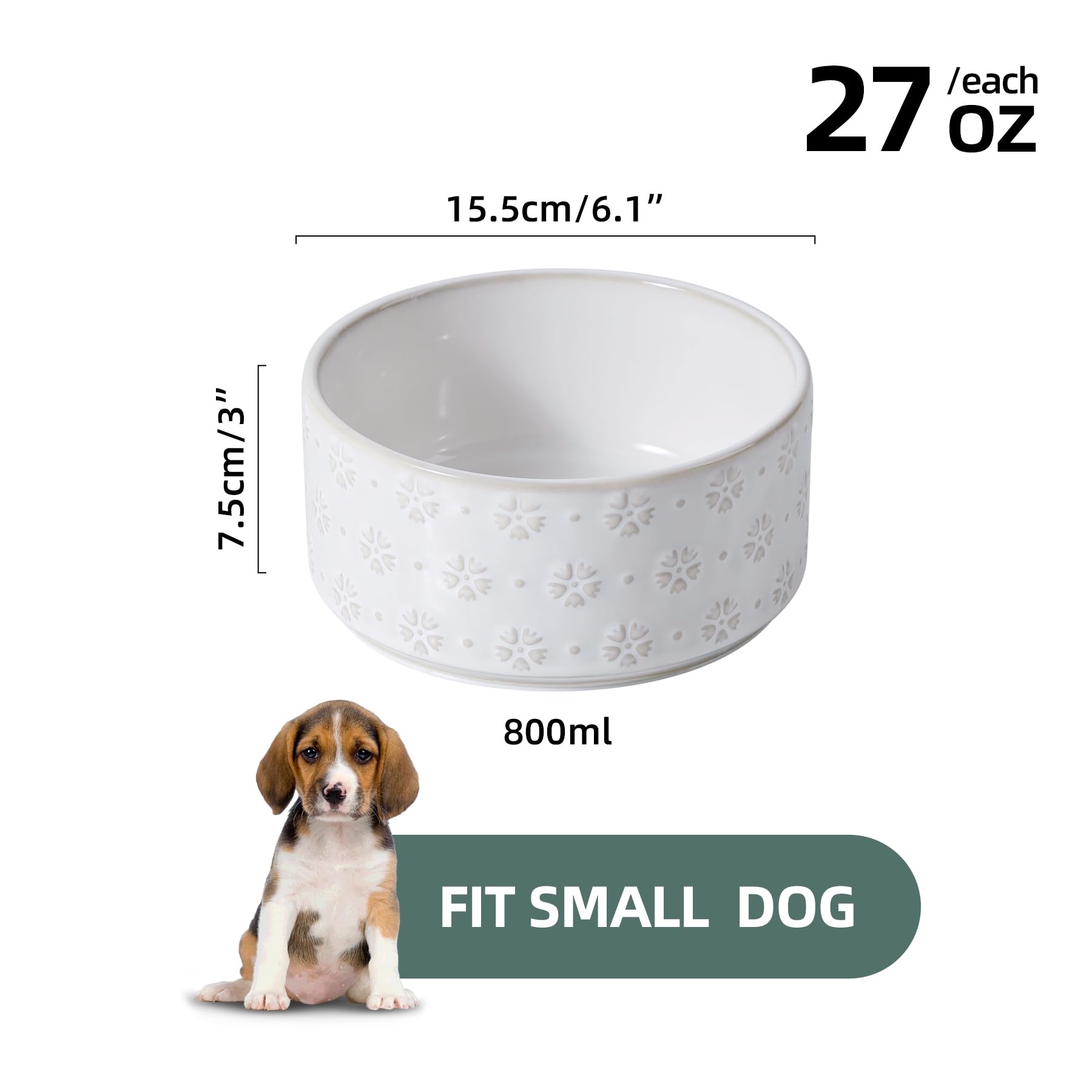 Havniva Arctic White ceramic dog bowl top view highlights clean, generous capacity.