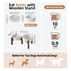 Havniva ceramic water bowl on acacia stand, stable and spill-resistant.