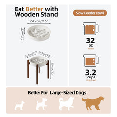 Havniva ceramic dog bowl with acacia wood stand—elevated design for comfortable neck alignment.