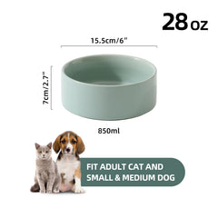 Havniva ceramic dog bowls close-up in light-green glaze highlighting sturdy non-slip design
