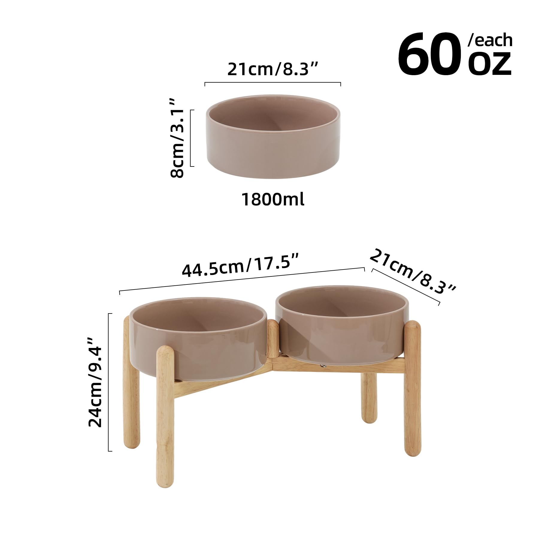 Havniva double bowls with stand—stable wooden base reduces sliding during meals.
