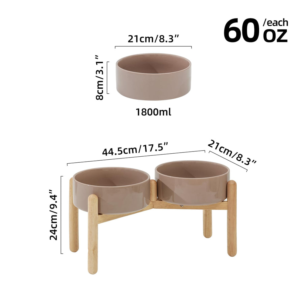 Havniva double bowls with stand—stable wooden base reduces sliding during meals.