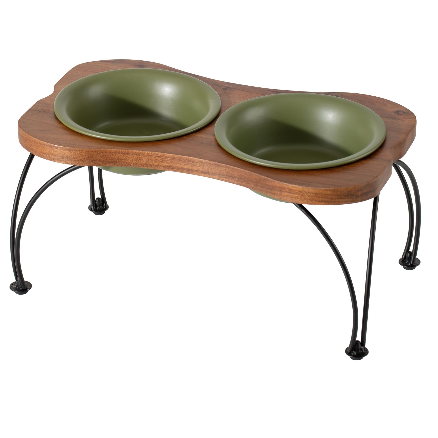 Havniva ceramic raised double-bowl set in olive green with a stable non-slip base.