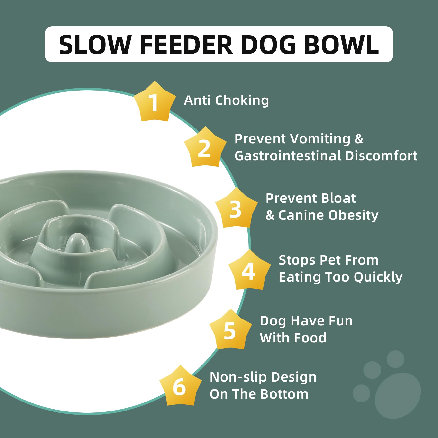 Havniva ceramic slow feeder bowl close-up showing easy-clean, smooth ceramic surface