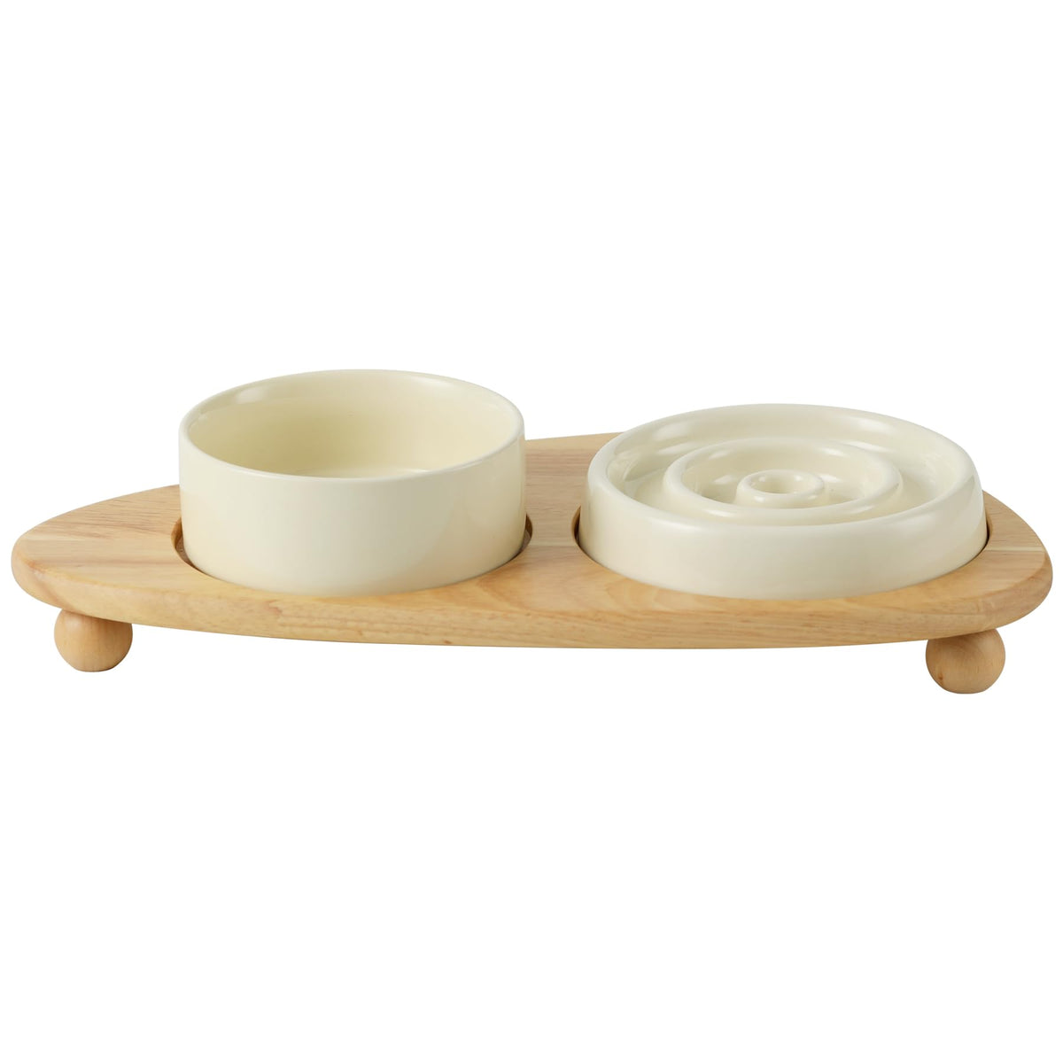 Havniva ceramic slow-feeder dish in beige with ridges for gentle pacing