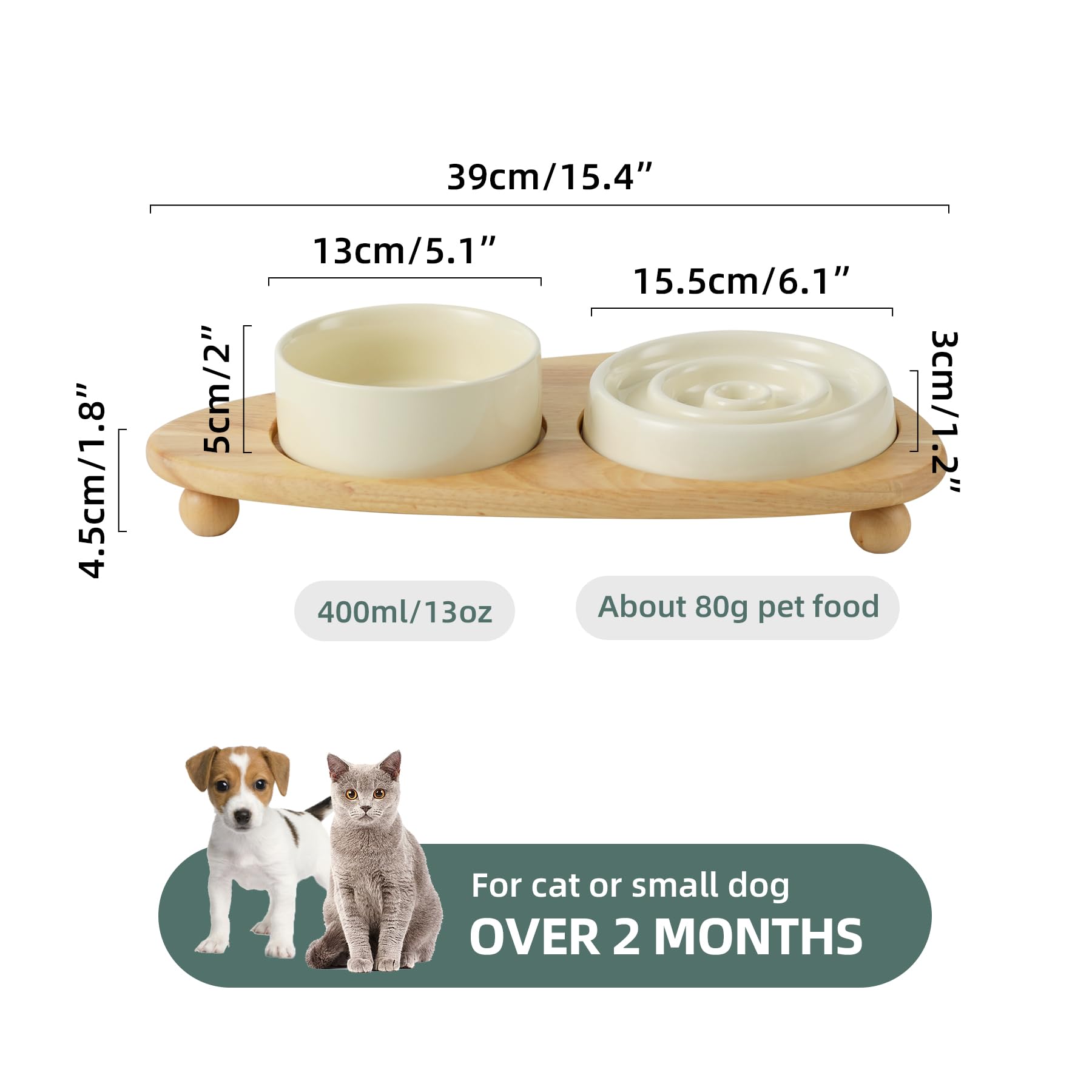 Havniva raised cat feeder with wooden stand in beige supports comfortable feeding