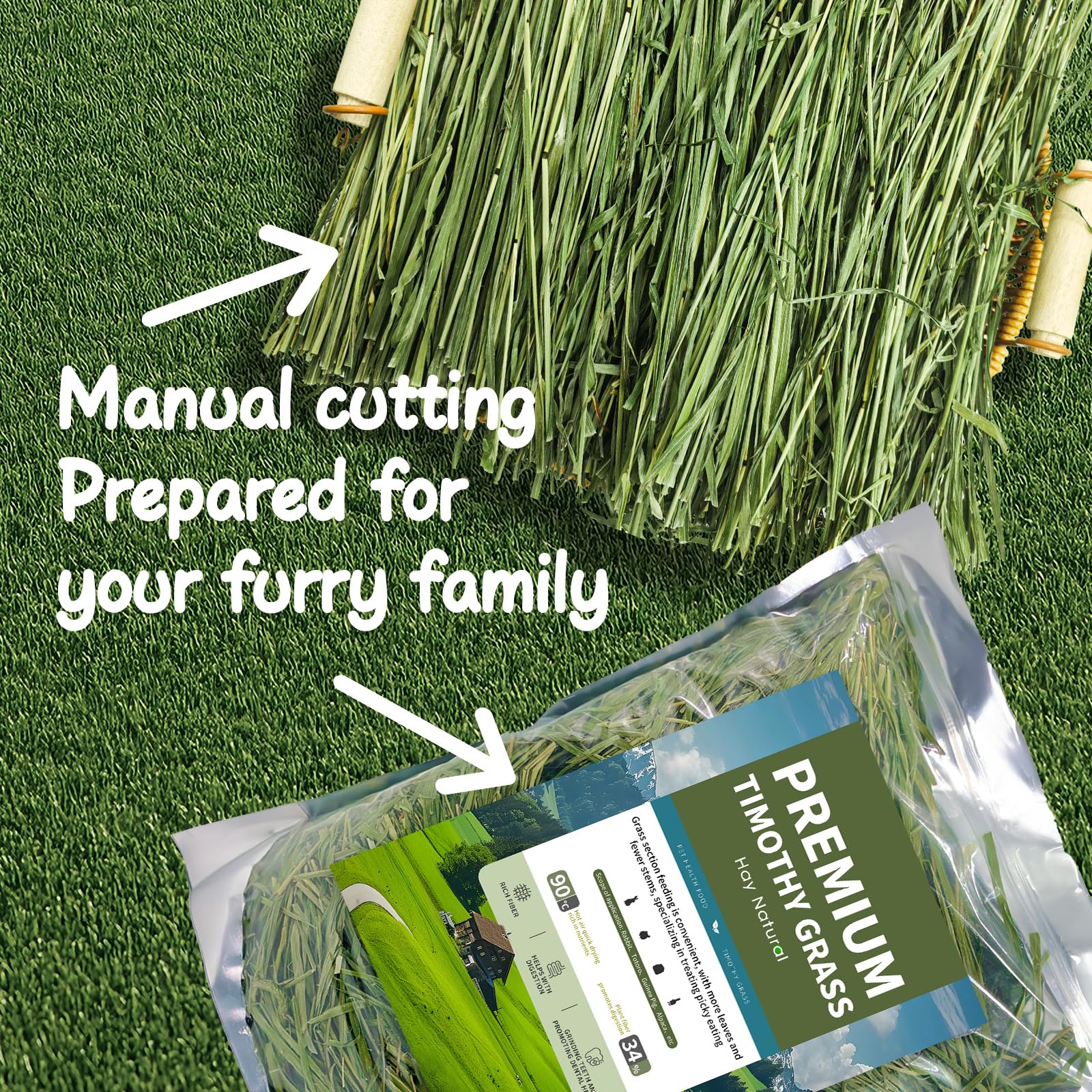 Hay Natural 1.1 lb pack shown with fresh aroma cue for pets.