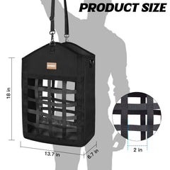HAYSRMAN hay bag close-up shows reinforced metal clasp for secure hanging.