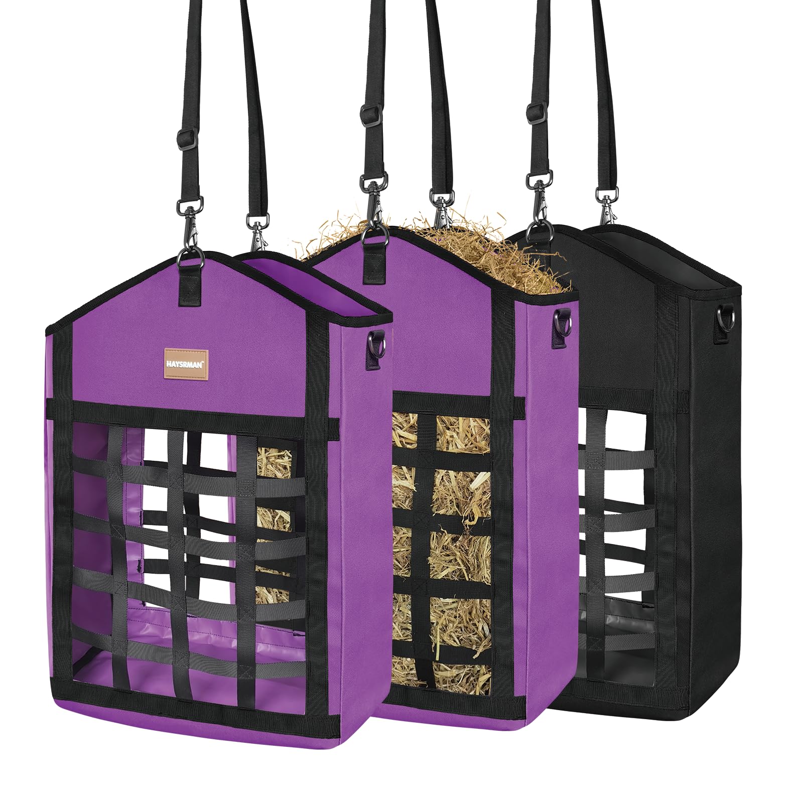 HAYSRMAN two-sided hay bag dual access supports simultaneous feeding and reduced crowding
