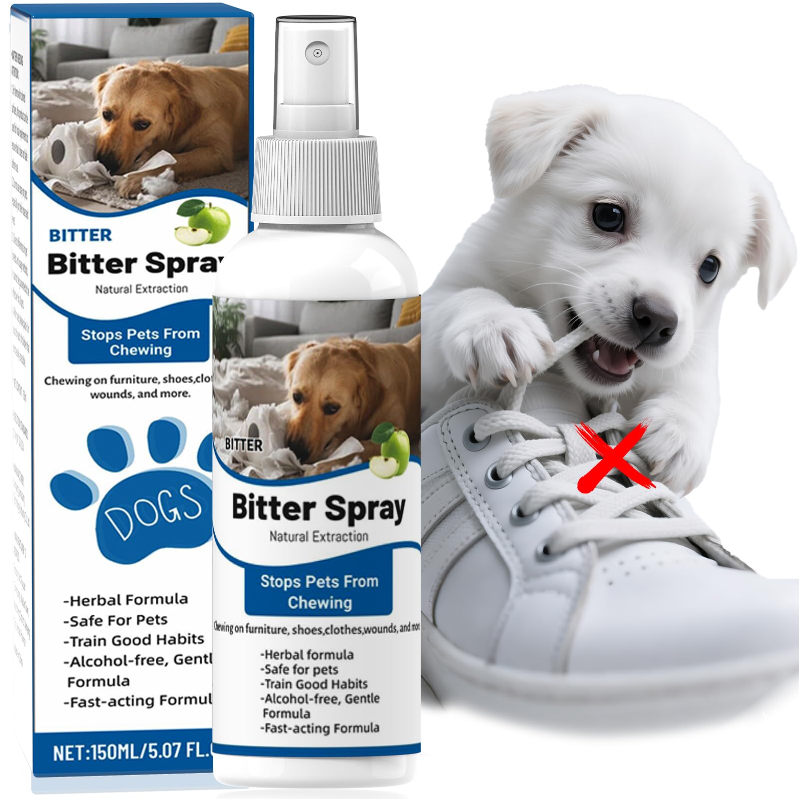 Hazovo Bitter Apple Spray bottle closeup for dog-safe no-chew protection