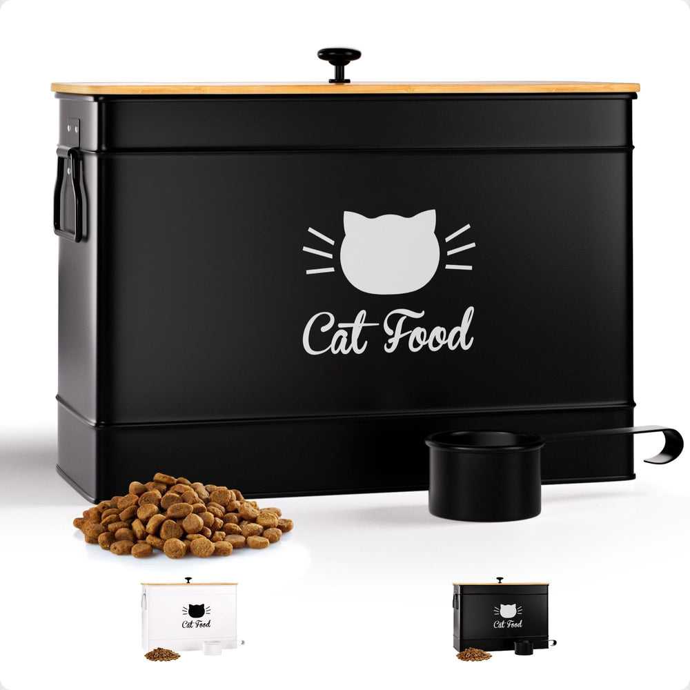 HB Design Co cat food container front view demonstrates generous 15 lb capacity for kibble
