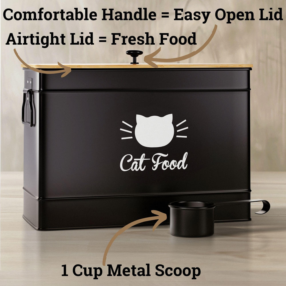 HB Design Co cat food container lid close-up showing airtight bamboo seal