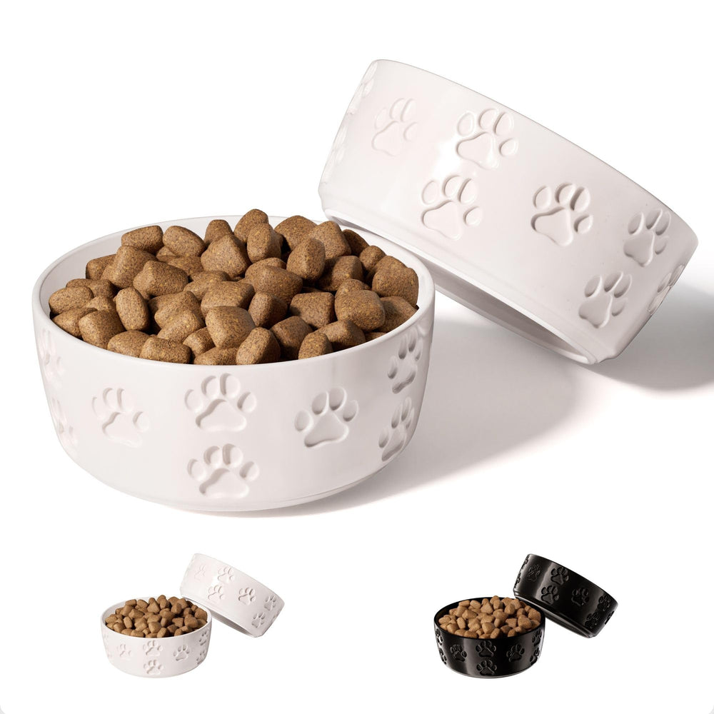 HB Design Co ceramic dog bowls set of 2, top view; compact 5-inch design for small dogs.