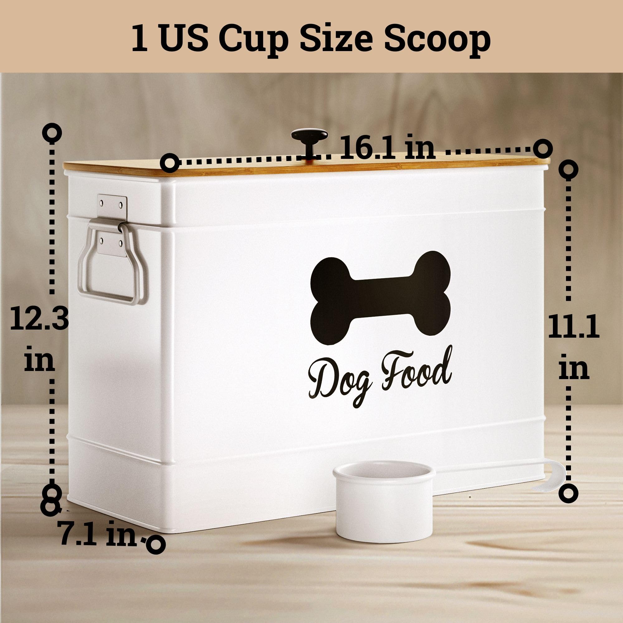 HB Design Co. 50-cup capacity keeps large-breed kibble ready for mealtime routines.