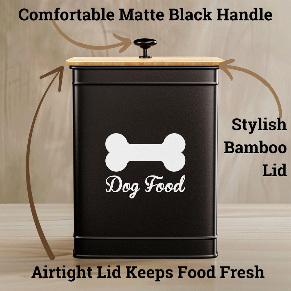 HB Design Co. dog food container shows airtight seal for fresher kibble.