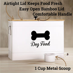 HB Design Co. bamboo lid closeup highlights natural seal and stylish dry dog food storage.