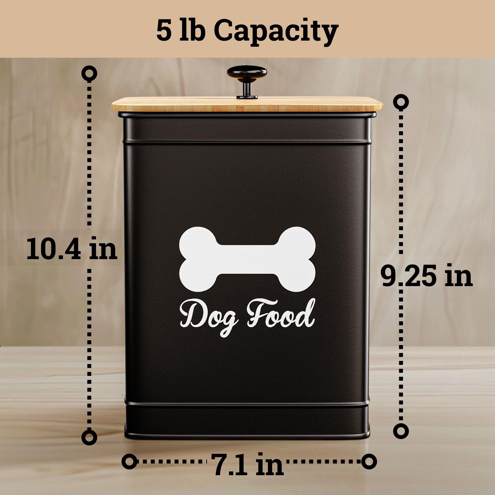 HB Design Co. dog food container allows easy scoop access at mealtime.