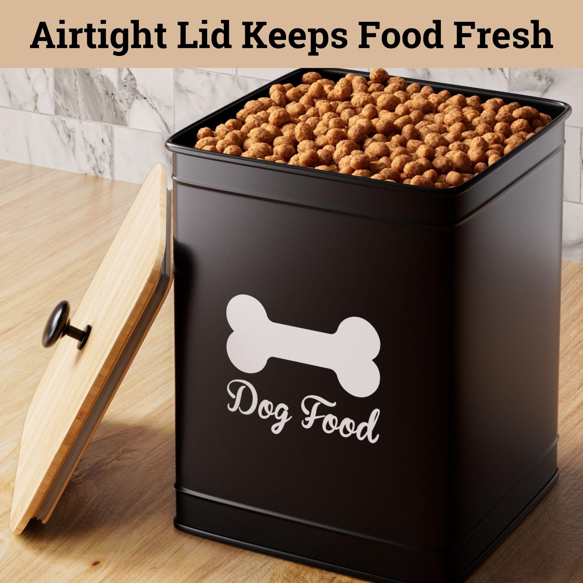 HB Design Co. dog food container in matte black finish complements any decor.