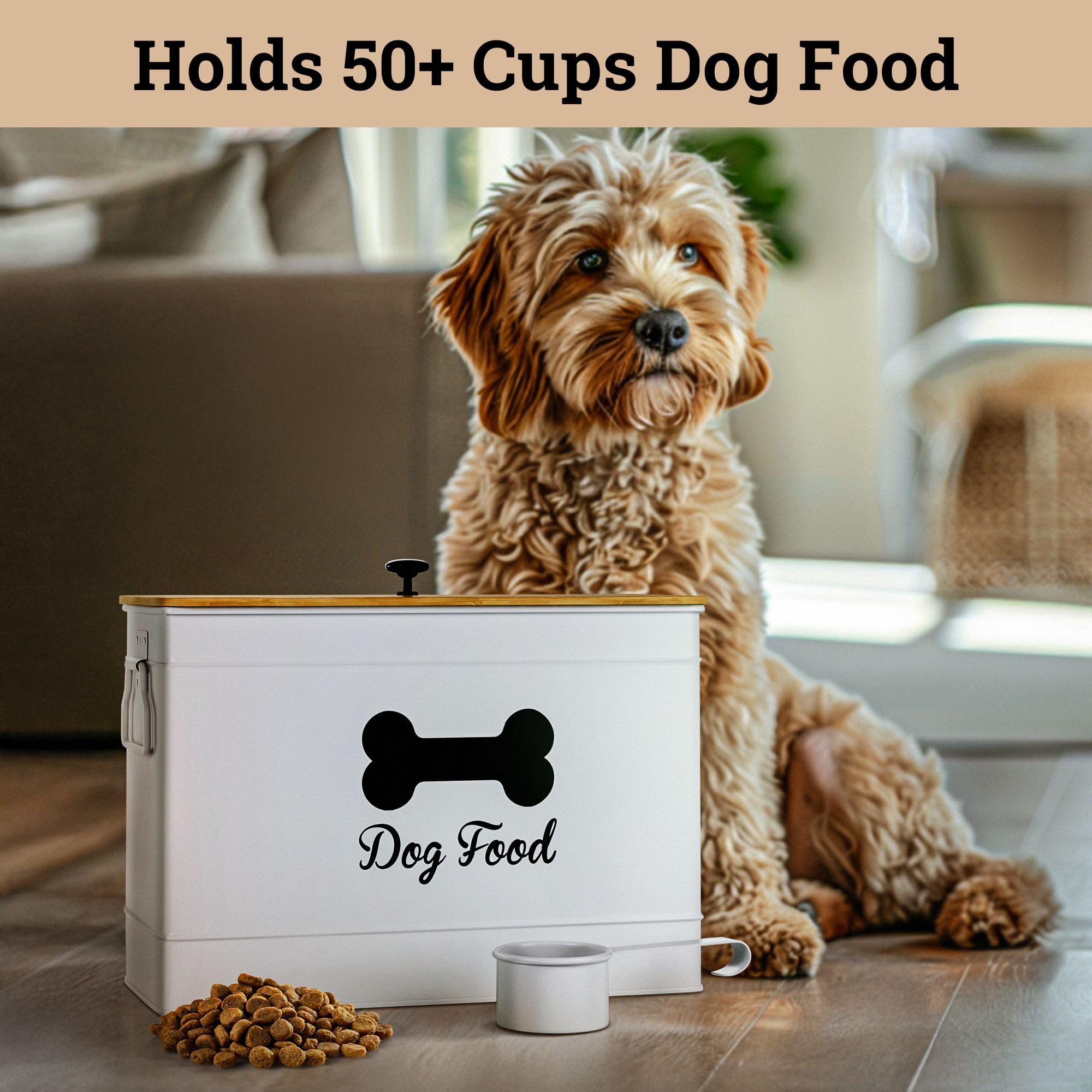 HB Design Co. includes a metal scoop for easy portions and mess-free feeding.