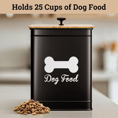 HB Design Co. dog food container features a sturdy metal handle for easy lifting.