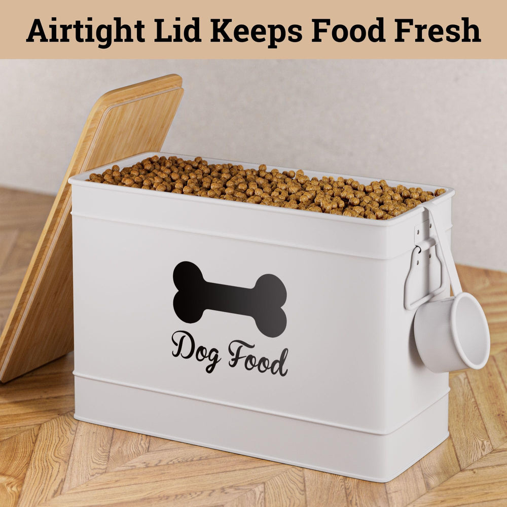 HB Design Co. white matte finish complements modern pantries while storing kibble securely.