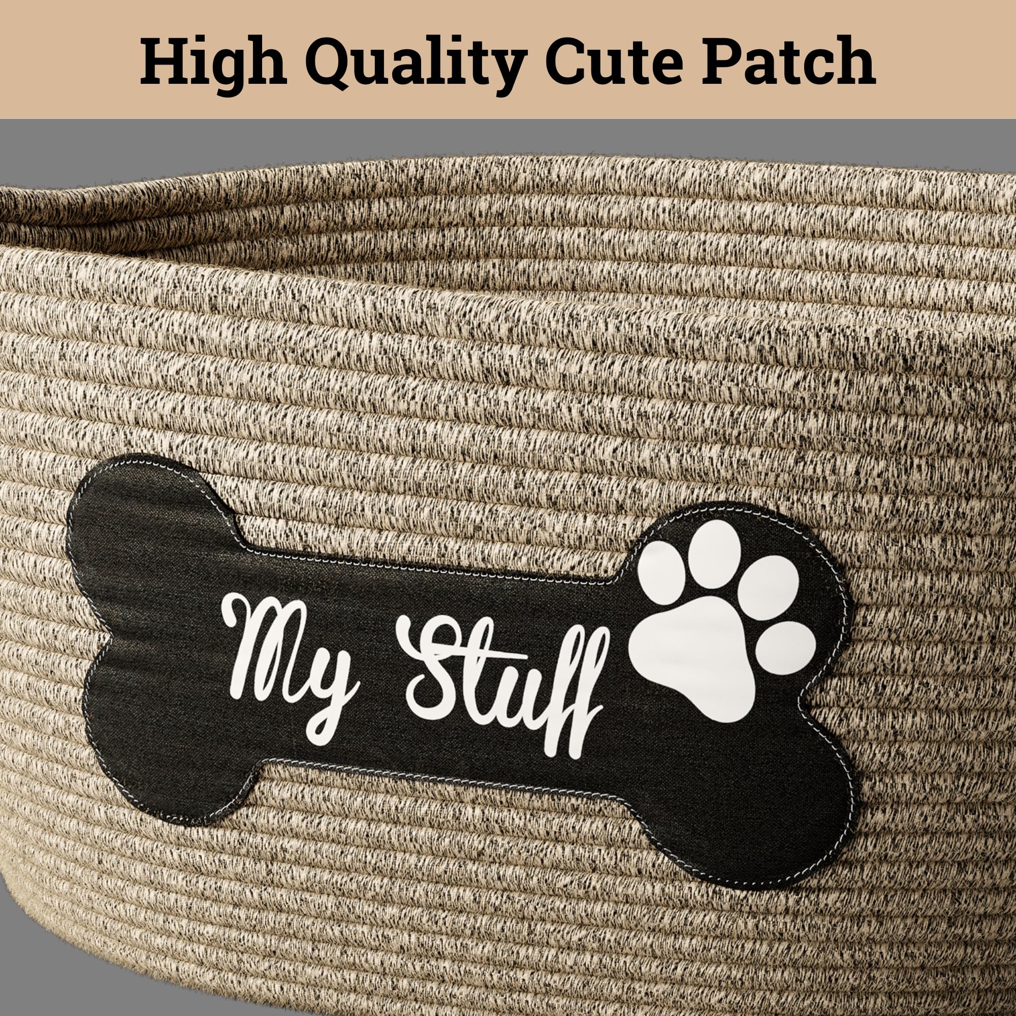HB Design Co dog toy basket measures 18x13x8 inches for ample toy storage.