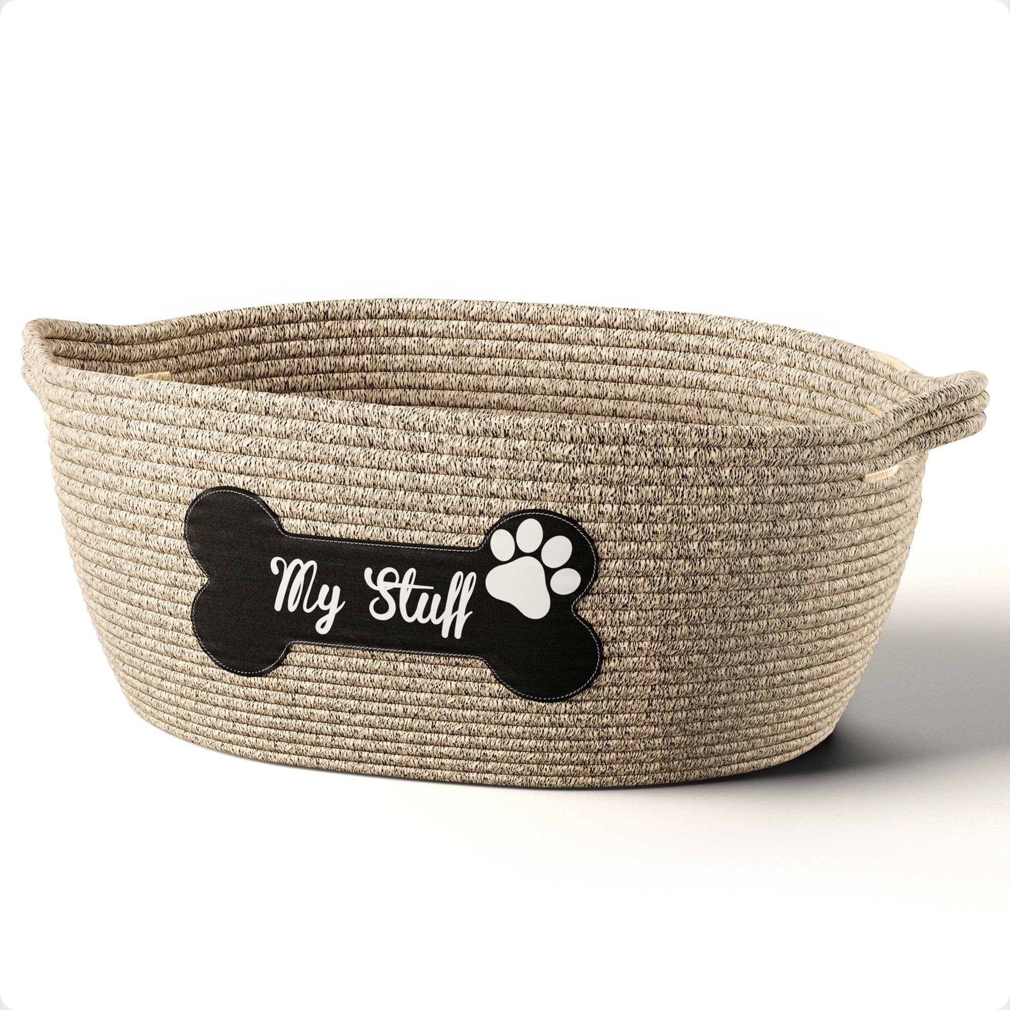 HB Design Co dog toy basket in cotton rope weave for durable toy organization.