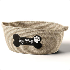 HB Design Co dog toy basket in cotton rope weave for durable toy organization.