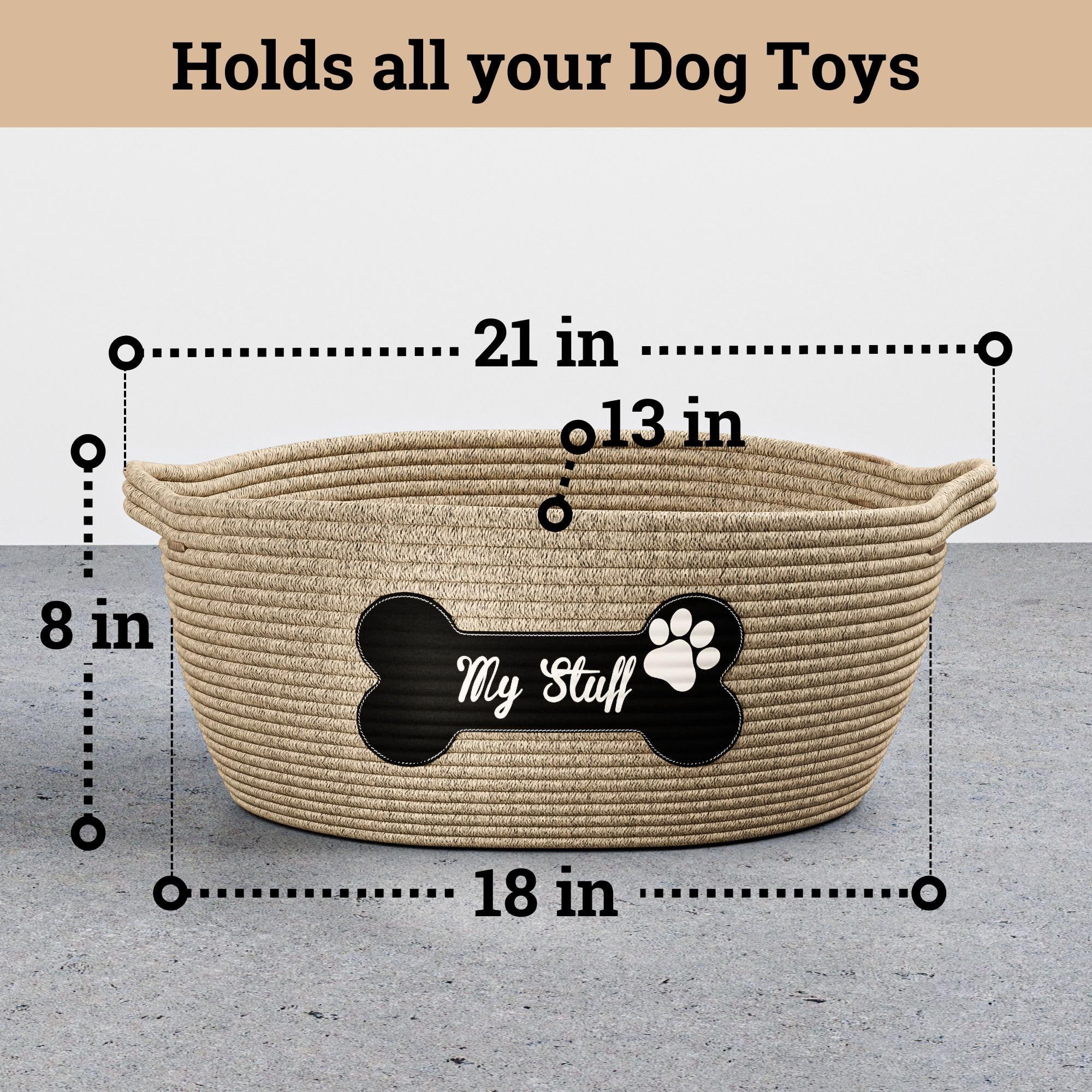 HB Design Co dog toy basket complements living room decor while organizing toys.