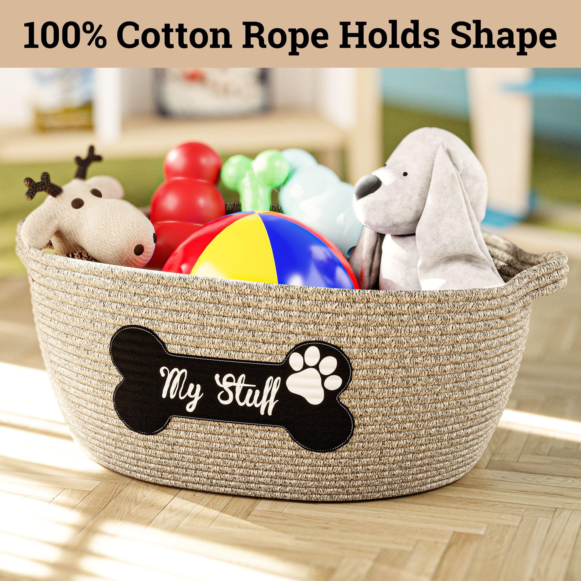 HB Design Co dog toy basket open top for quick toy access and ventilation.
