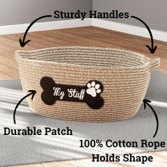 HB Design Co dog toy basket with sturdy handles for easy carrying.