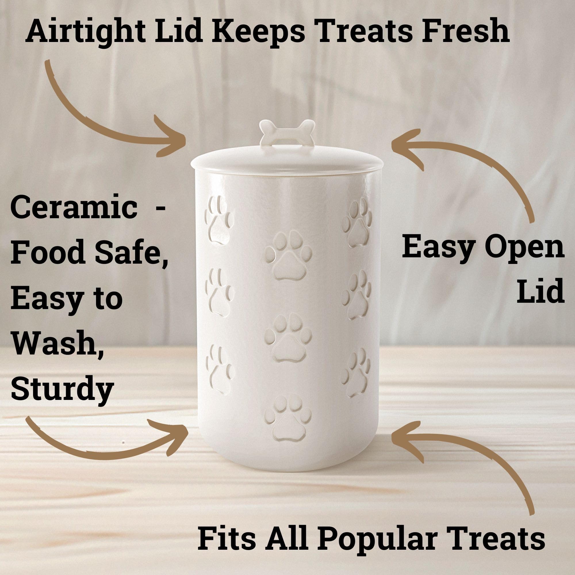 HB Design Co ceramic dog treat jar with paw prints as decorative kitchen accent