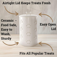 HB Design Co ceramic dog treat jar with paw prints as decorative kitchen accent