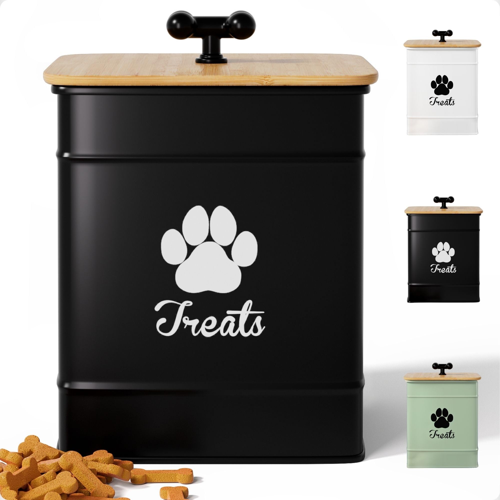 HB Design Co dog treat container front view highlights 12-cup capacity for bulk treats.