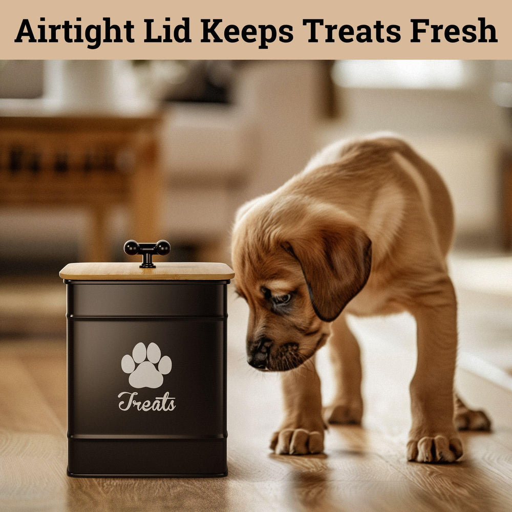 HB Design Co dog treat container inside view reveals sturdy iron construction.
