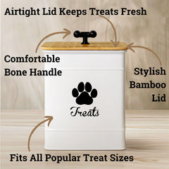 HB Design Co dog treat container lid close-up shows rubber-seal bamboo lid
