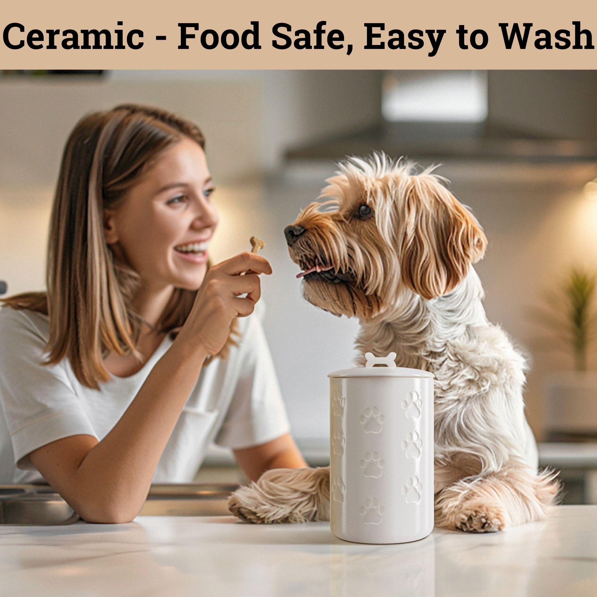 HB Design Co off-white ceramic jar with paw print design blends with décor