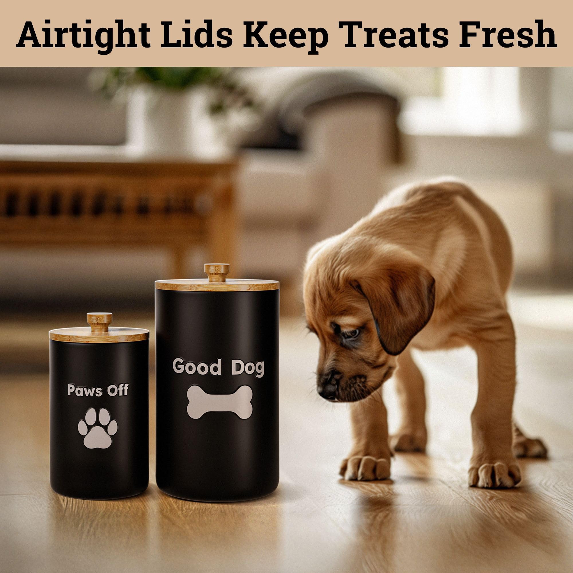 HB Design Co matte black ceramic dog treat jar adds durable, decorative storage