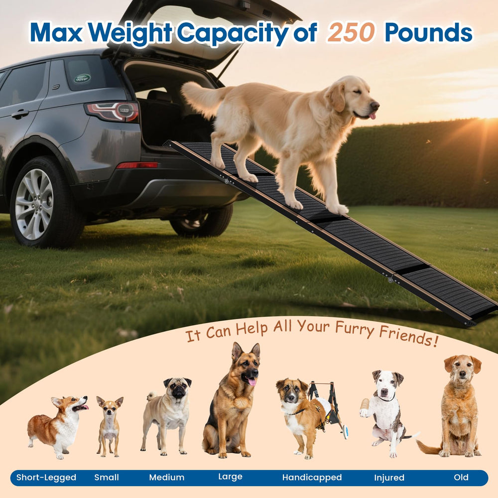 HBTower 63in dog ramp anti-slip surface provides secure footing in all weather.