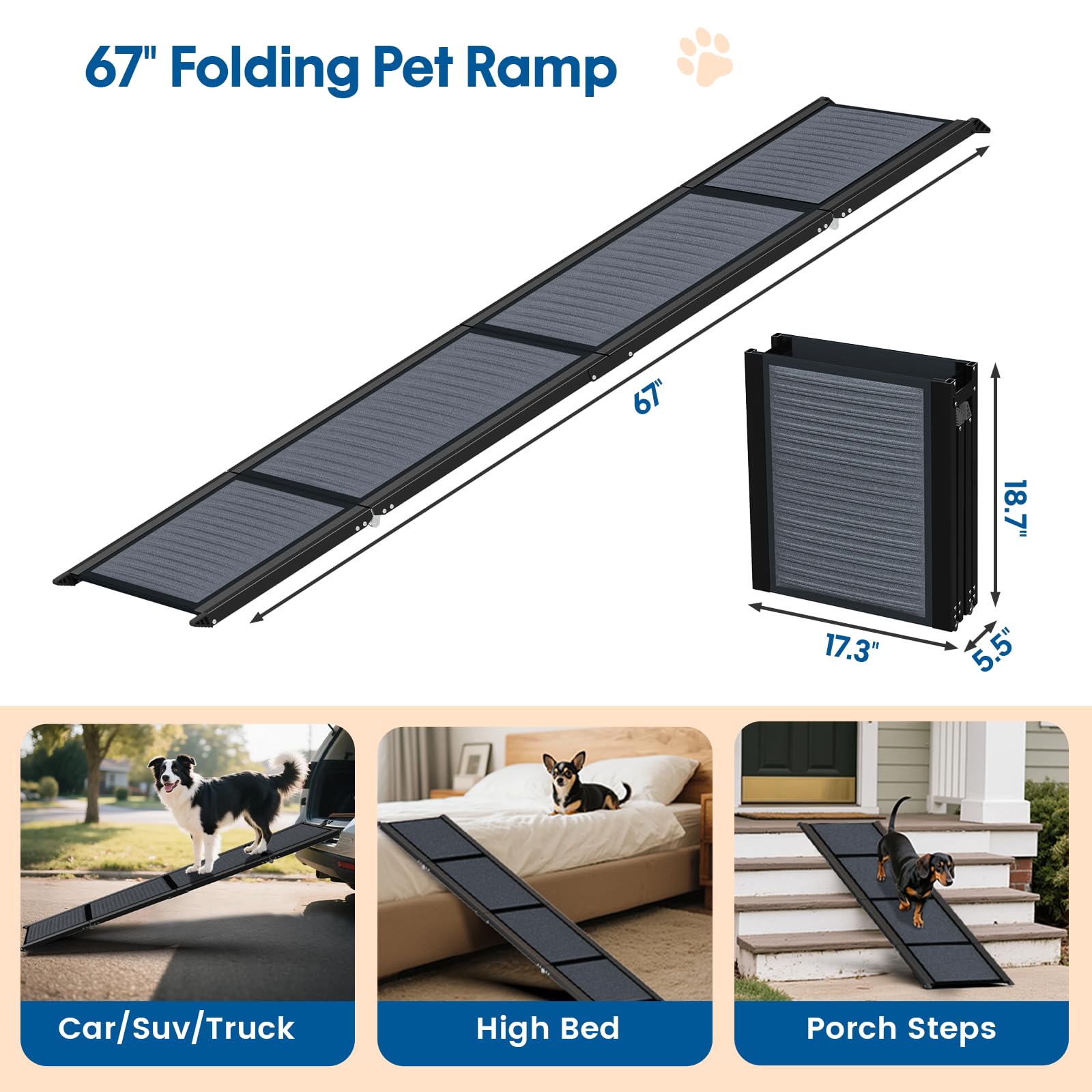 HBTower dog ramp folded demonstrates compact portability for travel storage