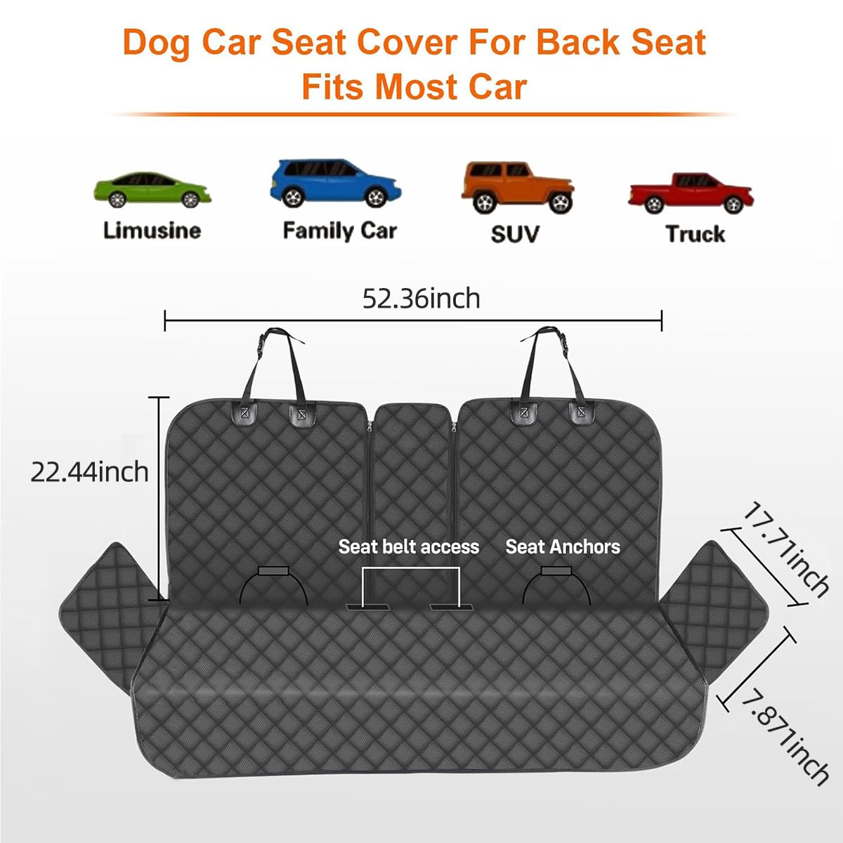 HCCW dog seat belt included adds adjustable safety.