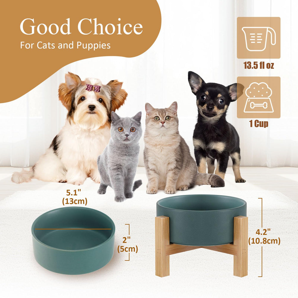 HCHLQLZ cat bowl on wood stand top view shows sturdy, stable feeding.