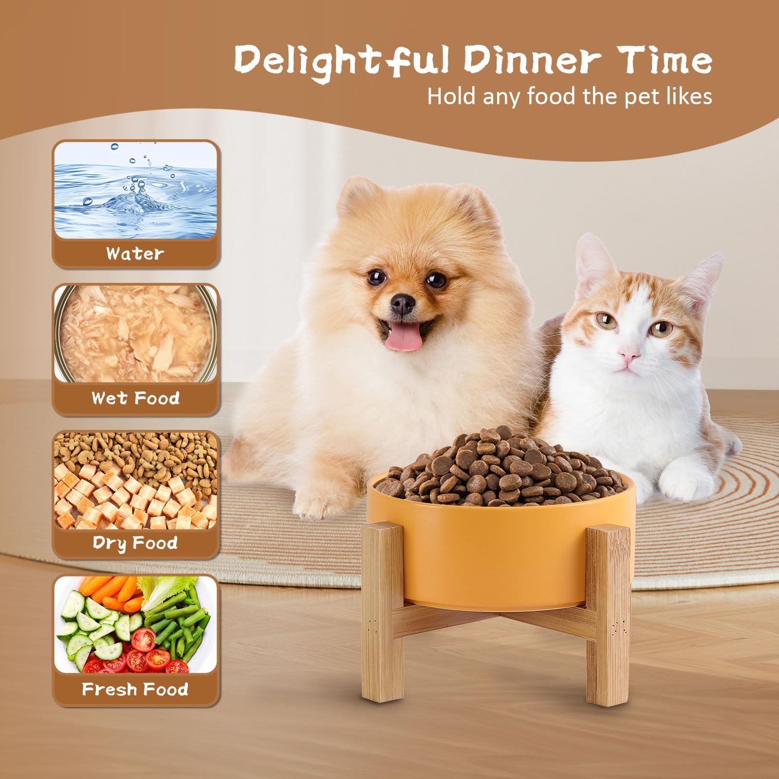 HCHLQLZ adjustable-height cat feeding bowl fits growing pets.