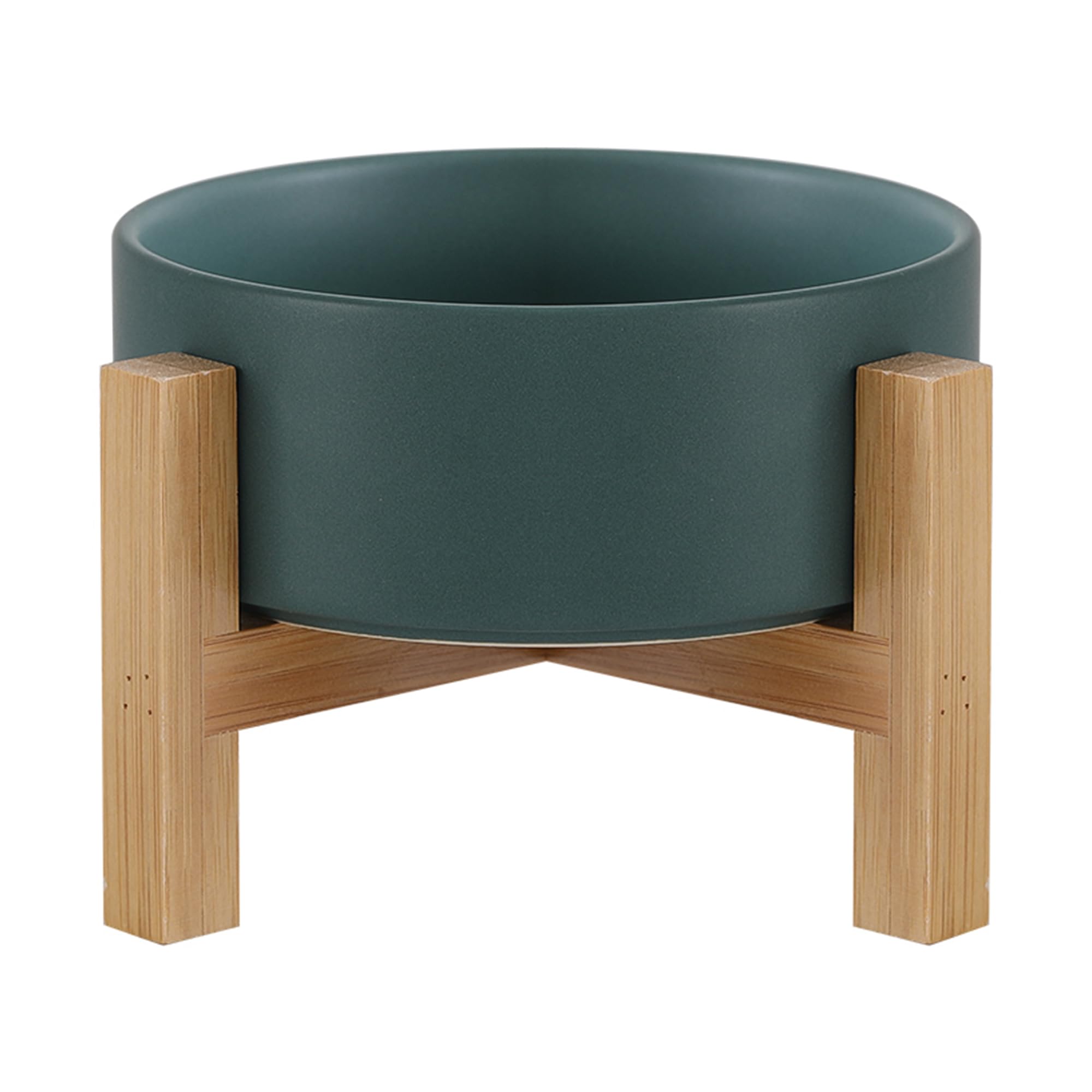 HCHLQLZ raised ceramic cat bowl on bamboo stand for ergonomic, comfortable feeding.
