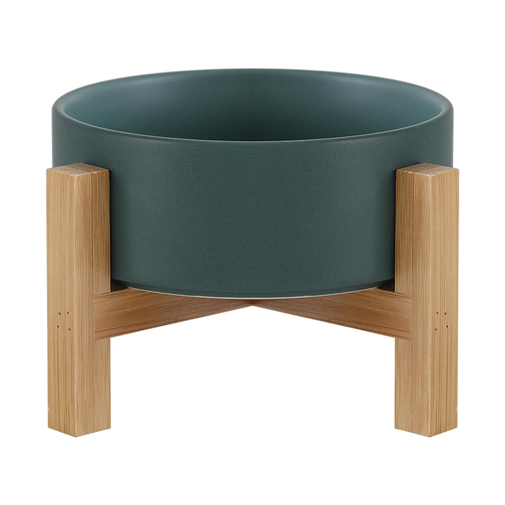 HCHLQLZ raised ceramic cat bowl on bamboo stand for ergonomic, comfortable feeding.