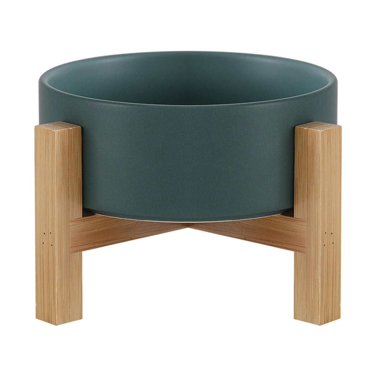HCHLQLZ raised ceramic cat bowl on bamboo stand for ergonomic, comfortable feeding.